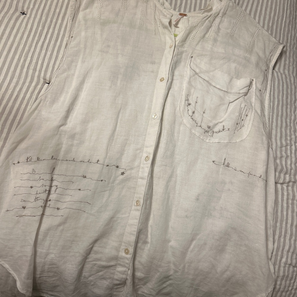 Free People sleeveless top with detailed embroidery